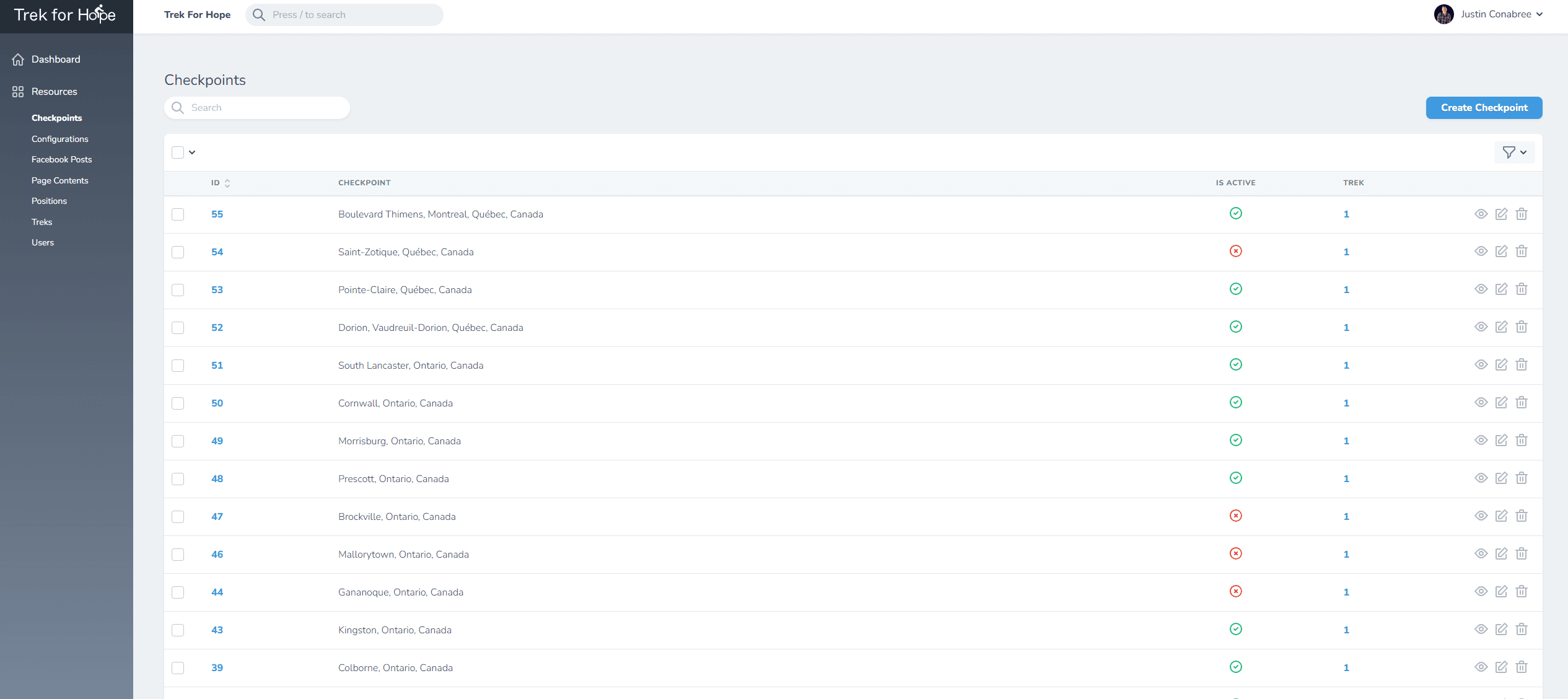 Trek For Hope - Trek For Hope Admin Checkpoints